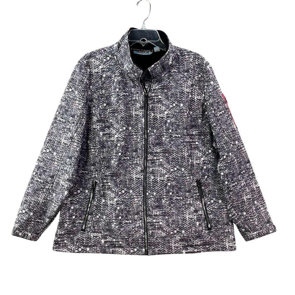 Free Country Softshell Jacket Women's 1X Black White Static Print Faux Fur Lined